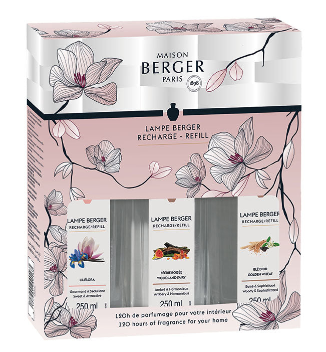 Lampe Berger Duftset Bolero 3 x 250 ml Liliflora / Zauberhafter Winterwald / Goldener Weizen von Maison Berger