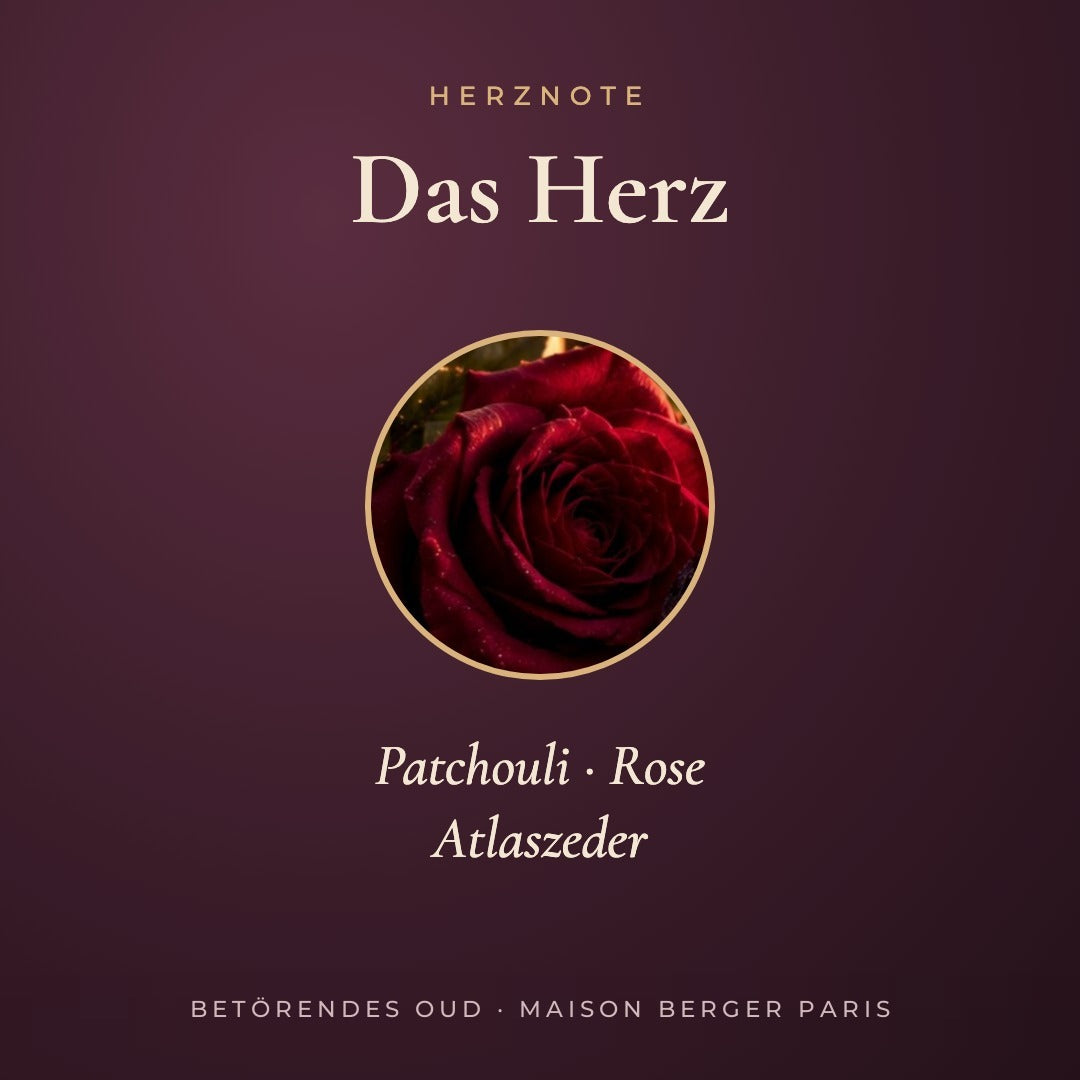 Betörendes Oud Herznote: Patchouli, Rose, Atlaszeder