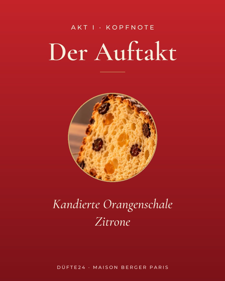 Panettone Duft Kopfnote: Kandierte Orangenschale, Zitrone